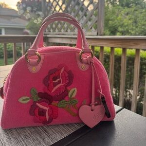 Juicy Couture Vintage Pink and Green Satchel with Gold Accents
